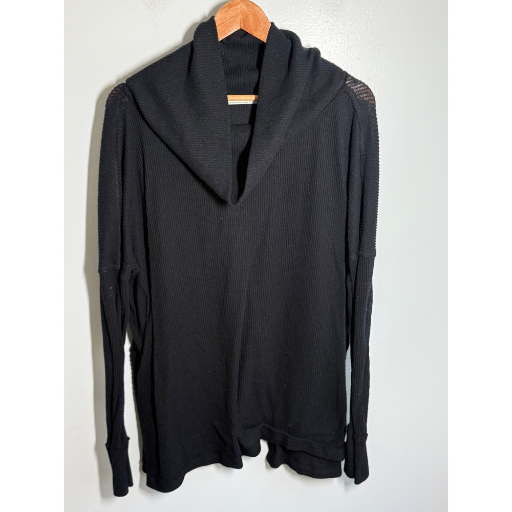 We The Free Free People Black Thermal Cowl Neck Ribbed Top XL Asymmetrical Back